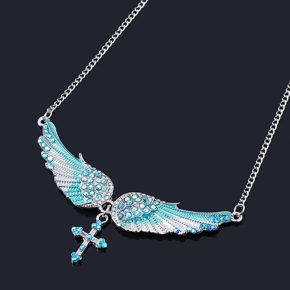 Beautiful Rhinestone Necklaces Pendants Angel Wings Cross Fashion Jewelry