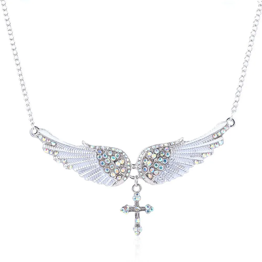 Beautiful Rhinestone Necklaces Pendants Angel Wings Cross Fashion Jewelry