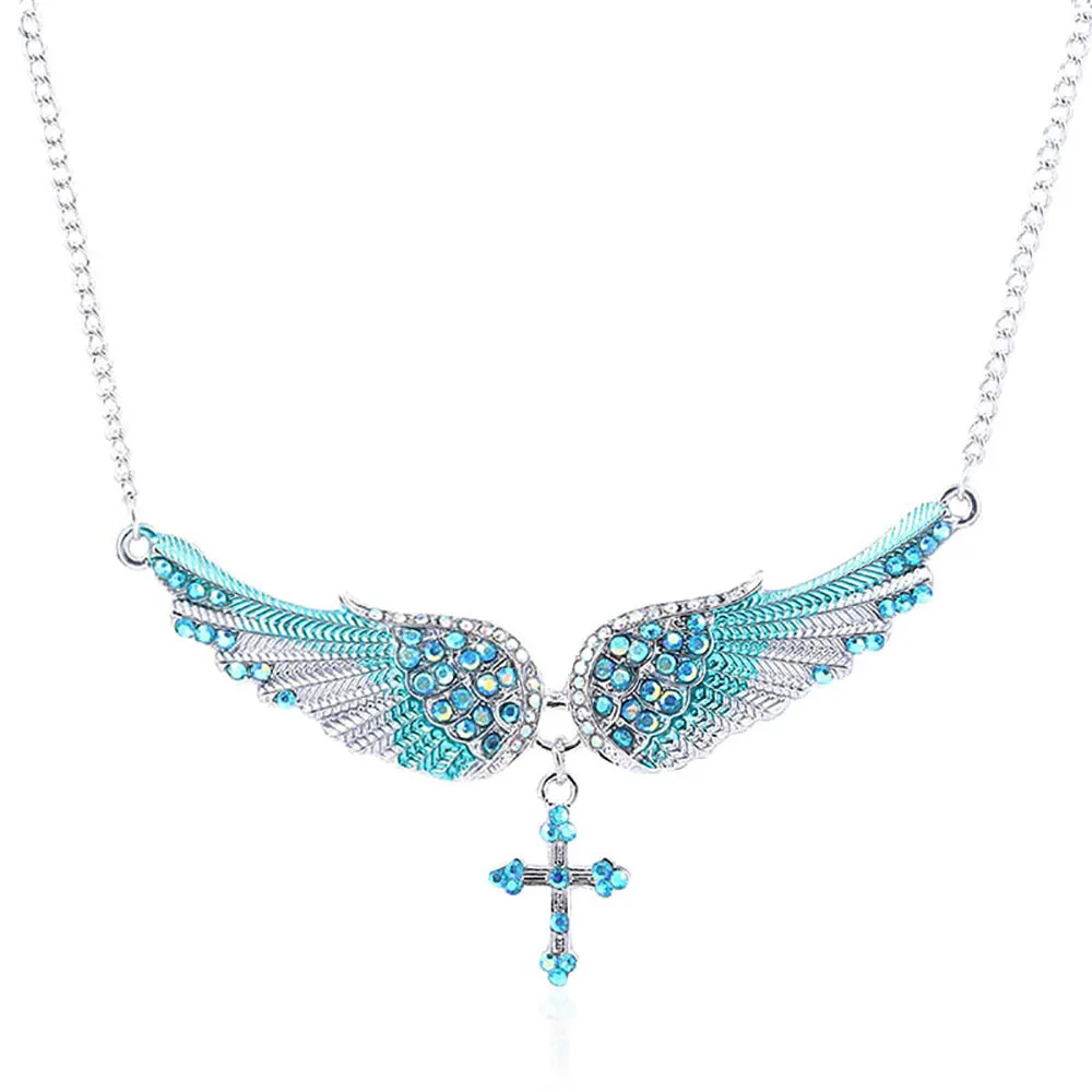 Beautiful Rhinestone Necklaces Pendants Angel Wings Cross Fashion Jewelry