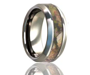 Beveled Edge Woodland Pine Camo Titanium Ring