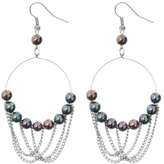 Black Beaded Intertwined Chain Hoop Earrings