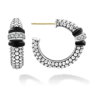 Black Caviar Black Ceramic Caviar Diamond Hoop Earrings