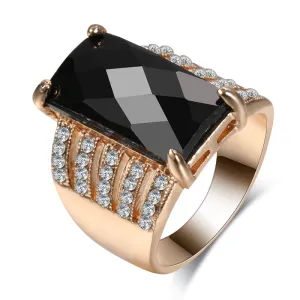 Black Crystal & Cubic Zirconia 18K Gold-Plated Rectangle Prong Ring