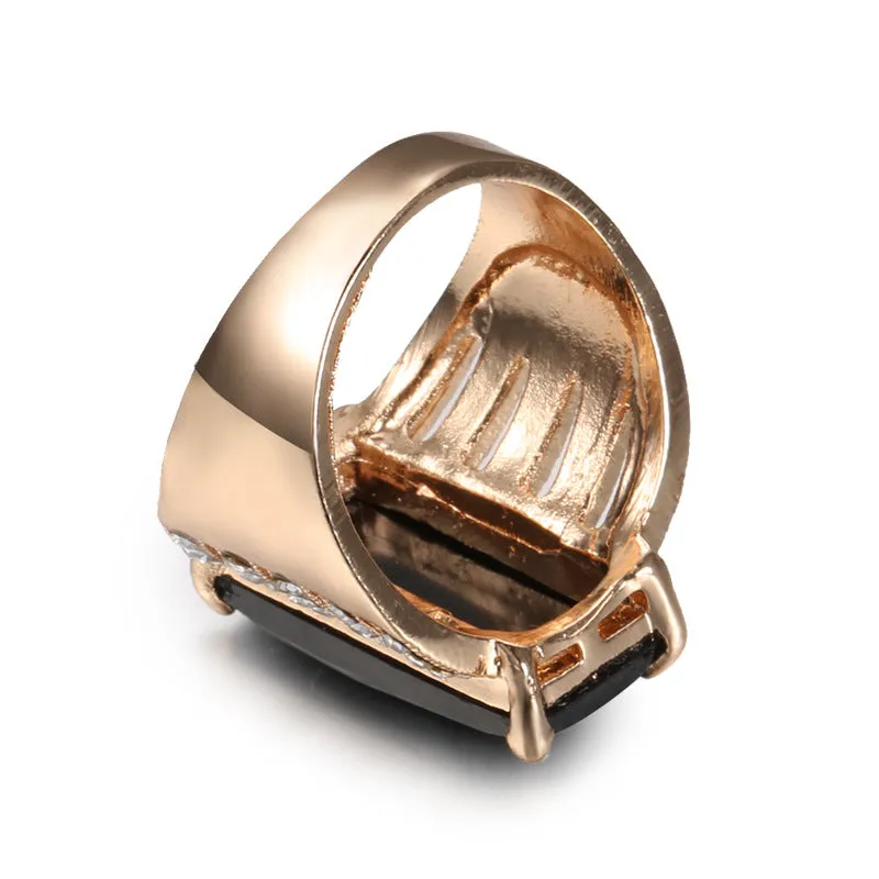 Black Crystal & Cubic Zirconia 18K Gold-Plated Rectangle Prong Ring