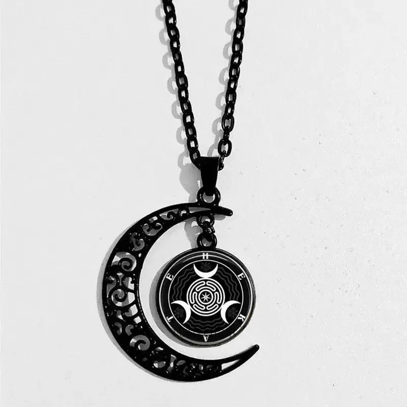 Black Moon Hecate Necklace with Goddess Pendant in Zinc Alloy