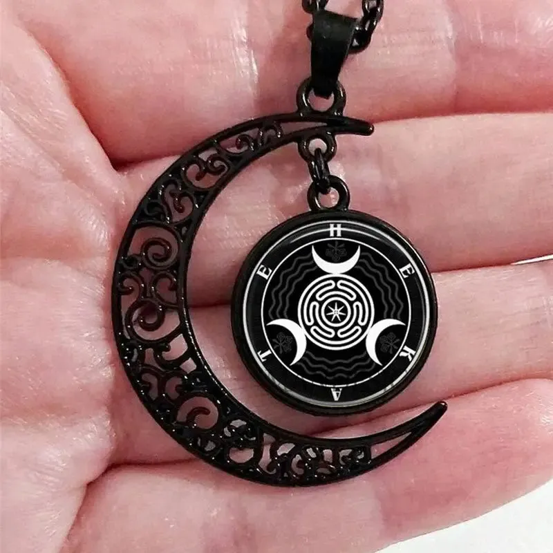 Black Moon Hecate Necklace with Goddess Pendant in Zinc Alloy