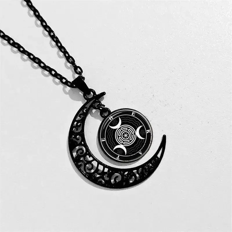 Black Moon Hecate Necklace with Goddess Pendant in Zinc Alloy