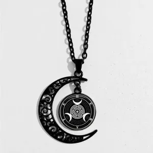 Black Moon Hecate Necklace with Goddess Pendant in Zinc Alloy