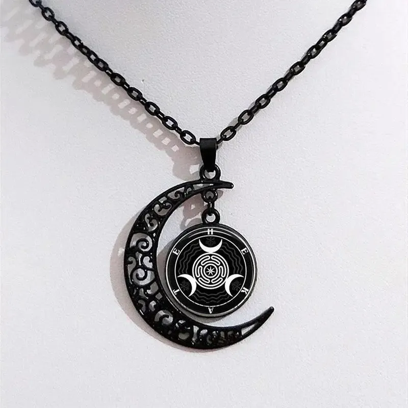 Black Moon Hecate Necklace with Goddess Pendant in Zinc Alloy