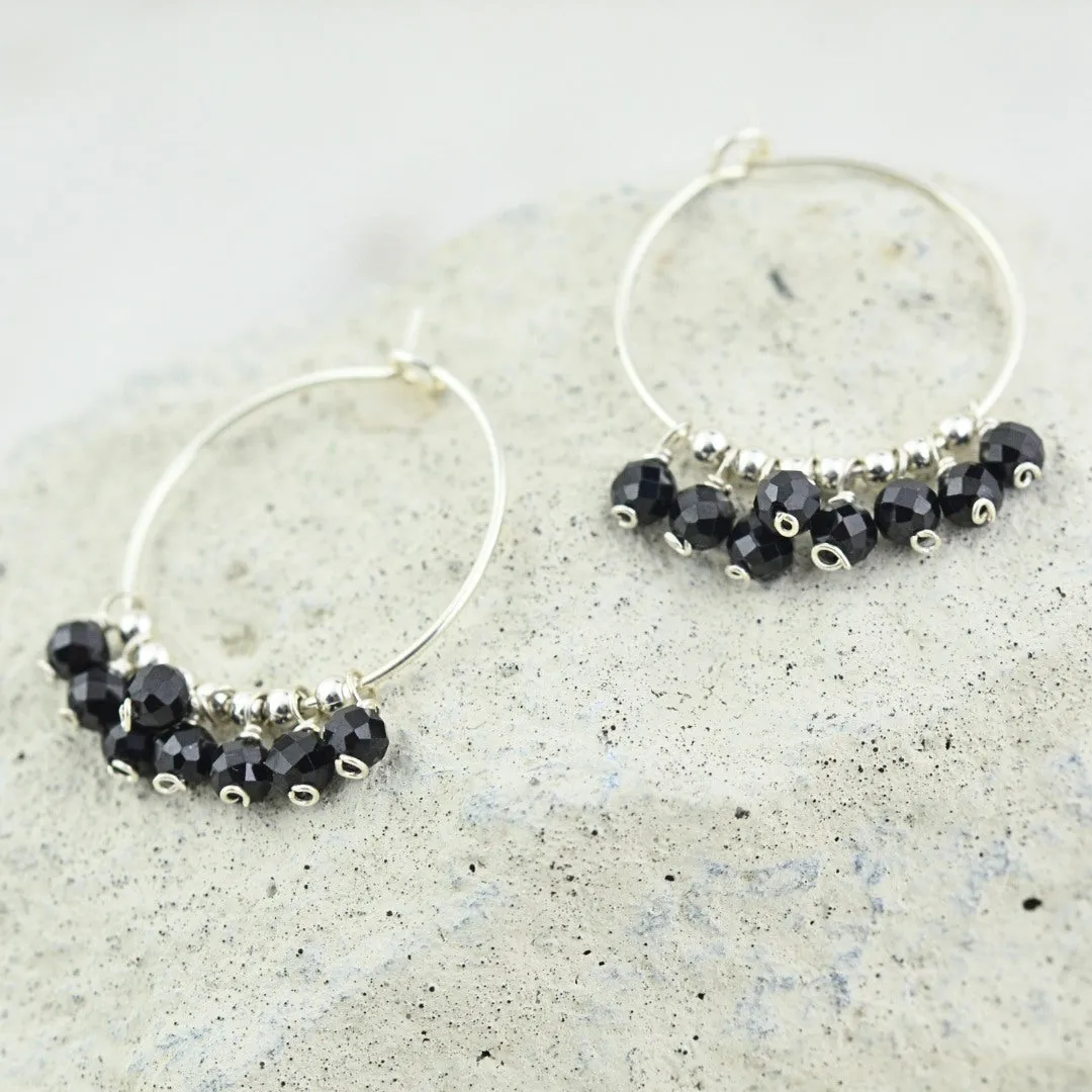 Black Spinel Gypsy Hoops
