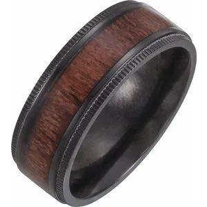 Black Titanium 8 mm Beveled-Edge Band with Wood Inlay Size 8.5
