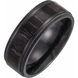 Black Titanium 8 mm Coin-Edge Band with Wood Inlay Size 8