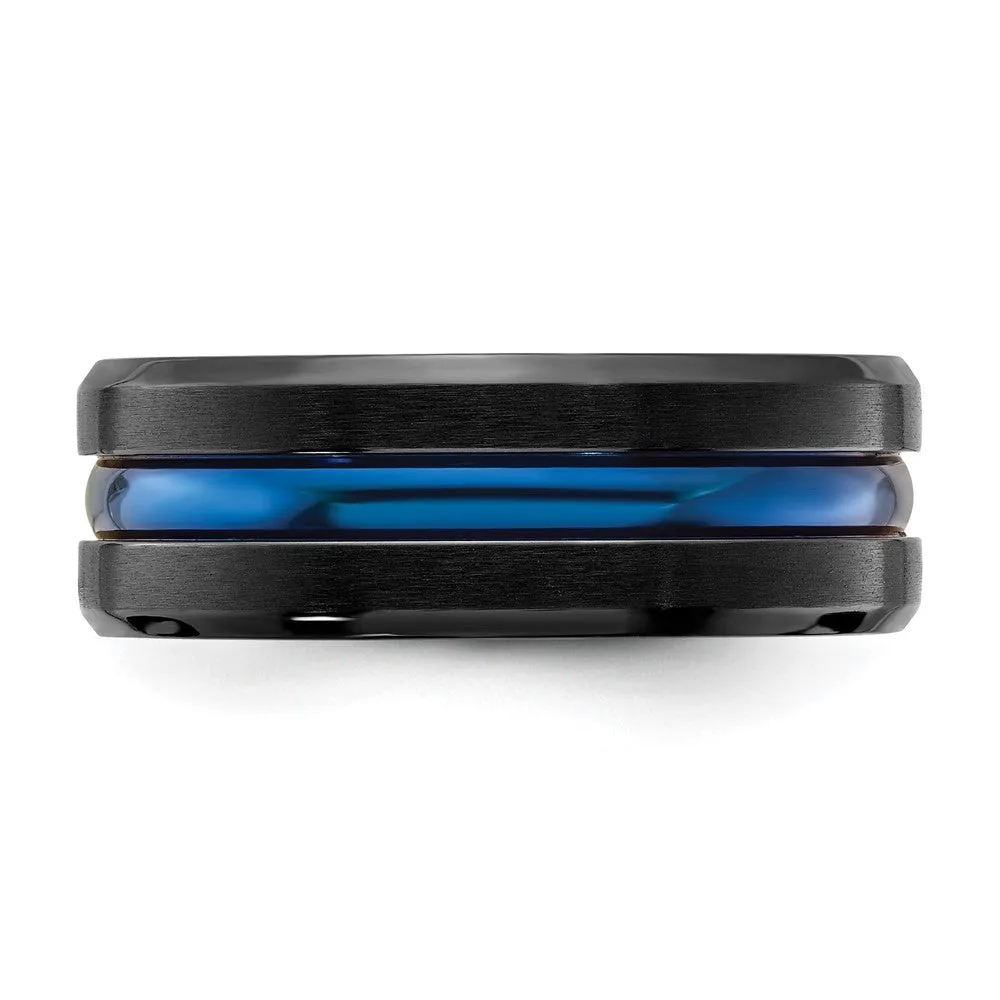Black Titanium Brushed w/Polished Blue IP-plated Center 8mm Band