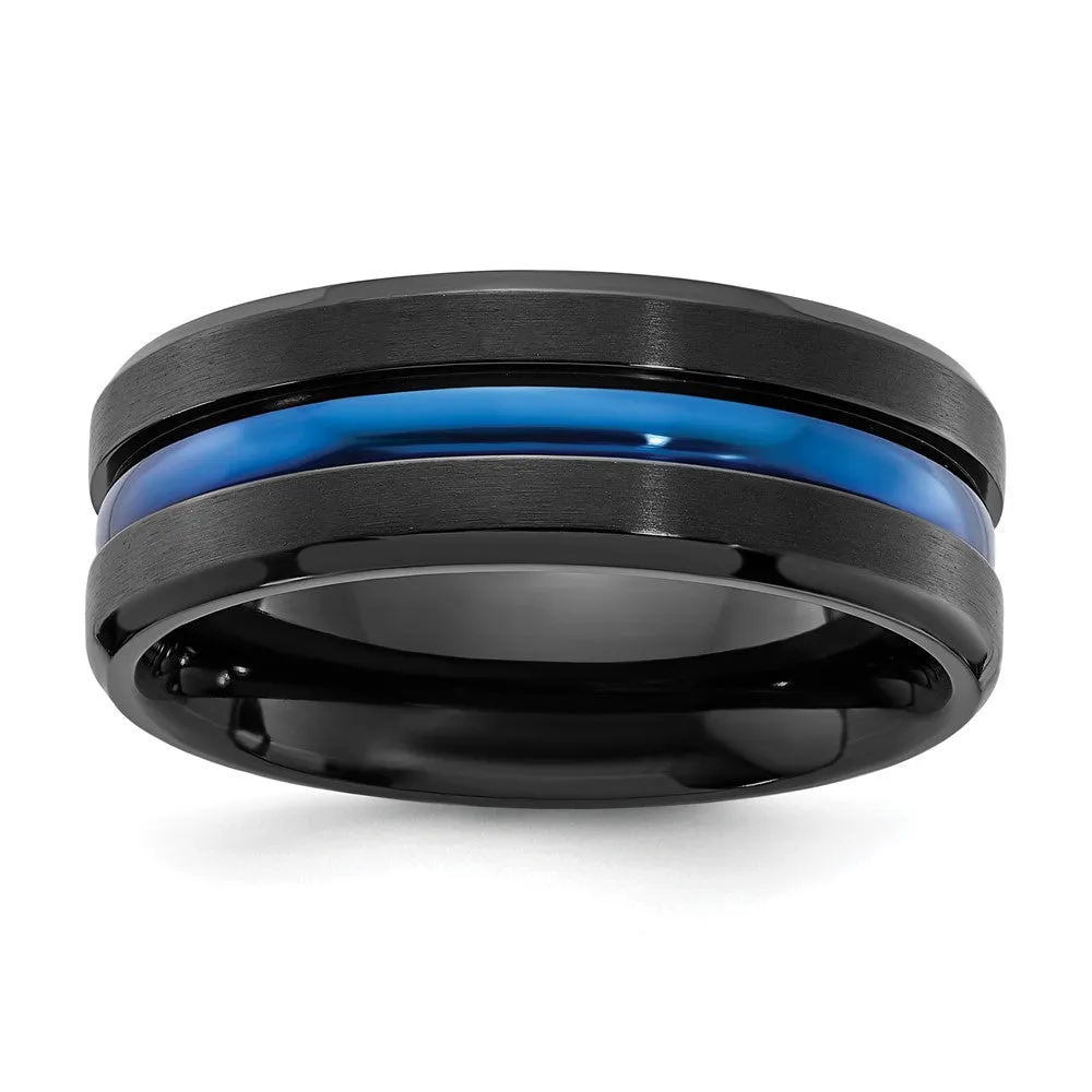 Black Titanium Brushed w/Polished Blue IP-plated Center 8mm Band