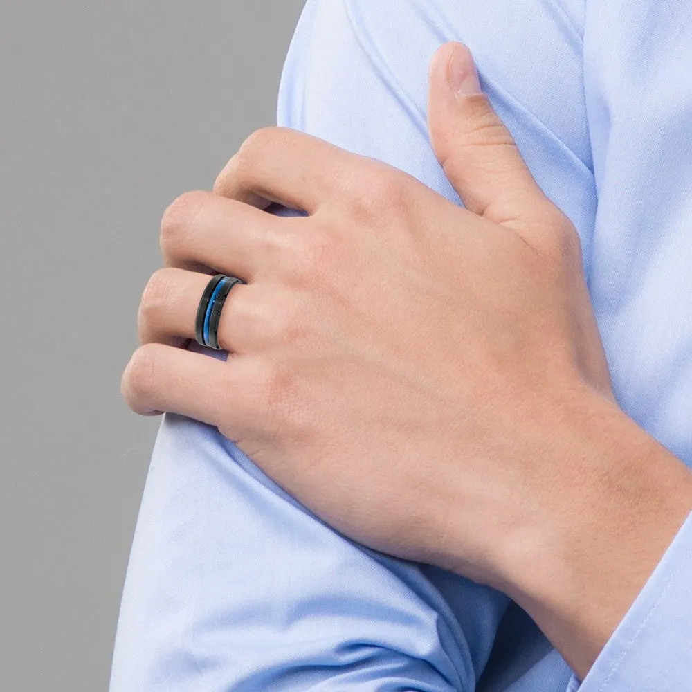 Black Titanium Brushed w/Polished Blue IP-plated Center 8mm Band