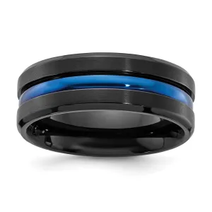 Black Titanium Brushed w/Polished Blue IP-plated Center 8mm Band