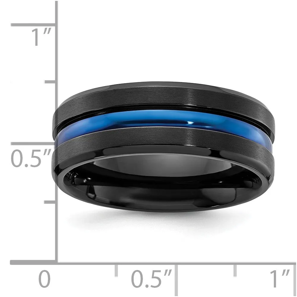 Black Titanium Brushed w/Polished Blue IP-plated Center 8mm Band