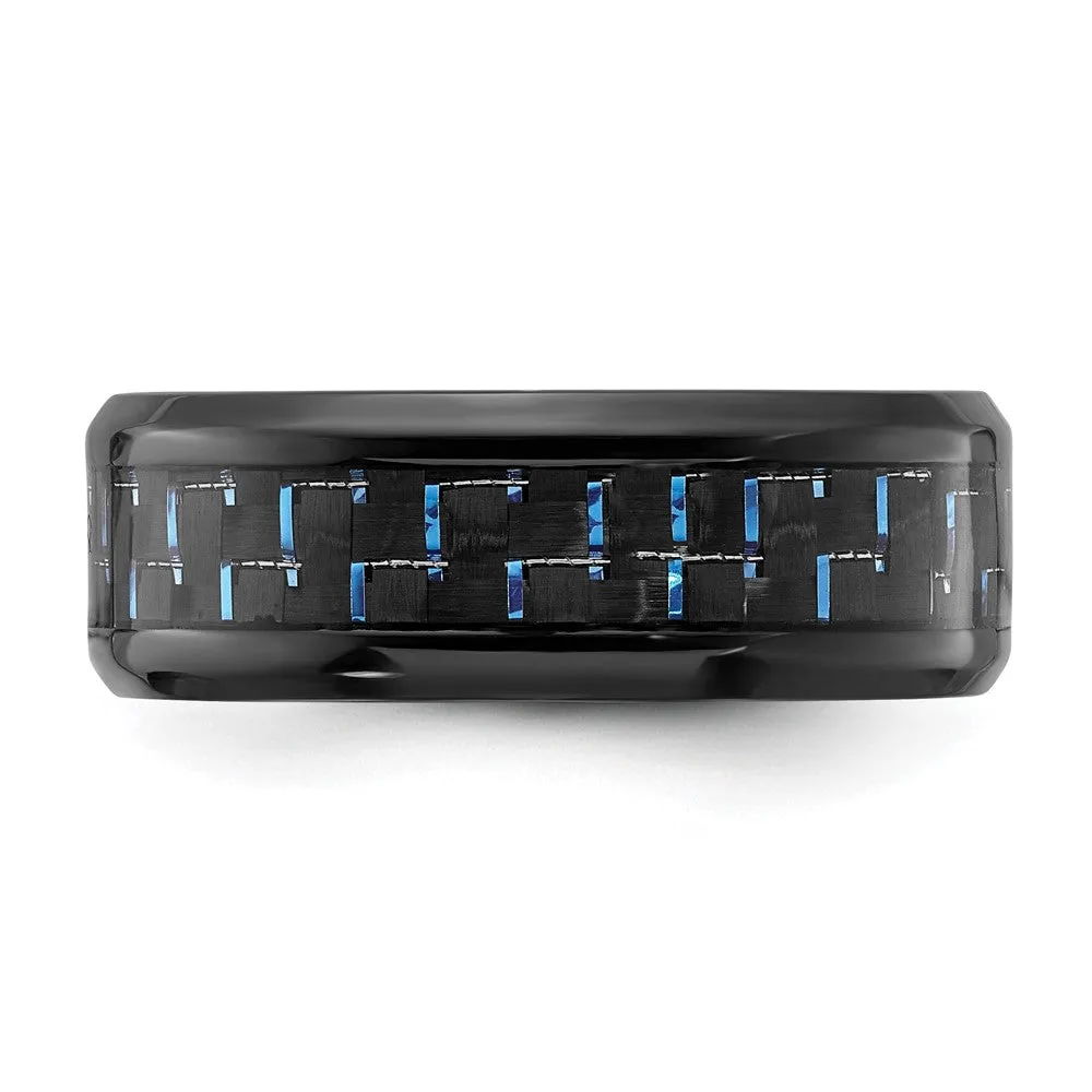 Black Titanium Polished with Black & Blue Carbon Fiber Inlay 8mm Band