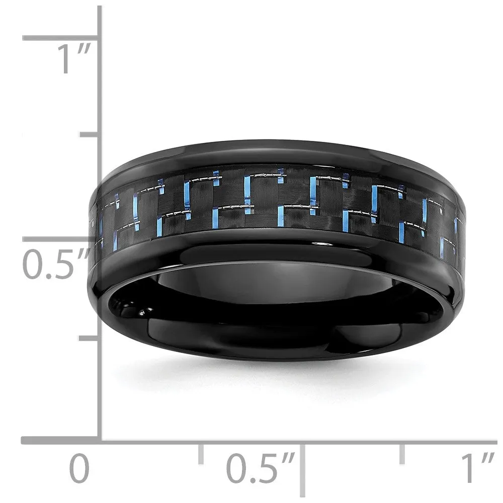 Black Titanium Polished with Black & Blue Carbon Fiber Inlay 8mm Band