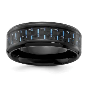 Black Titanium Polished with Black & Blue Carbon Fiber Inlay 8mm Band