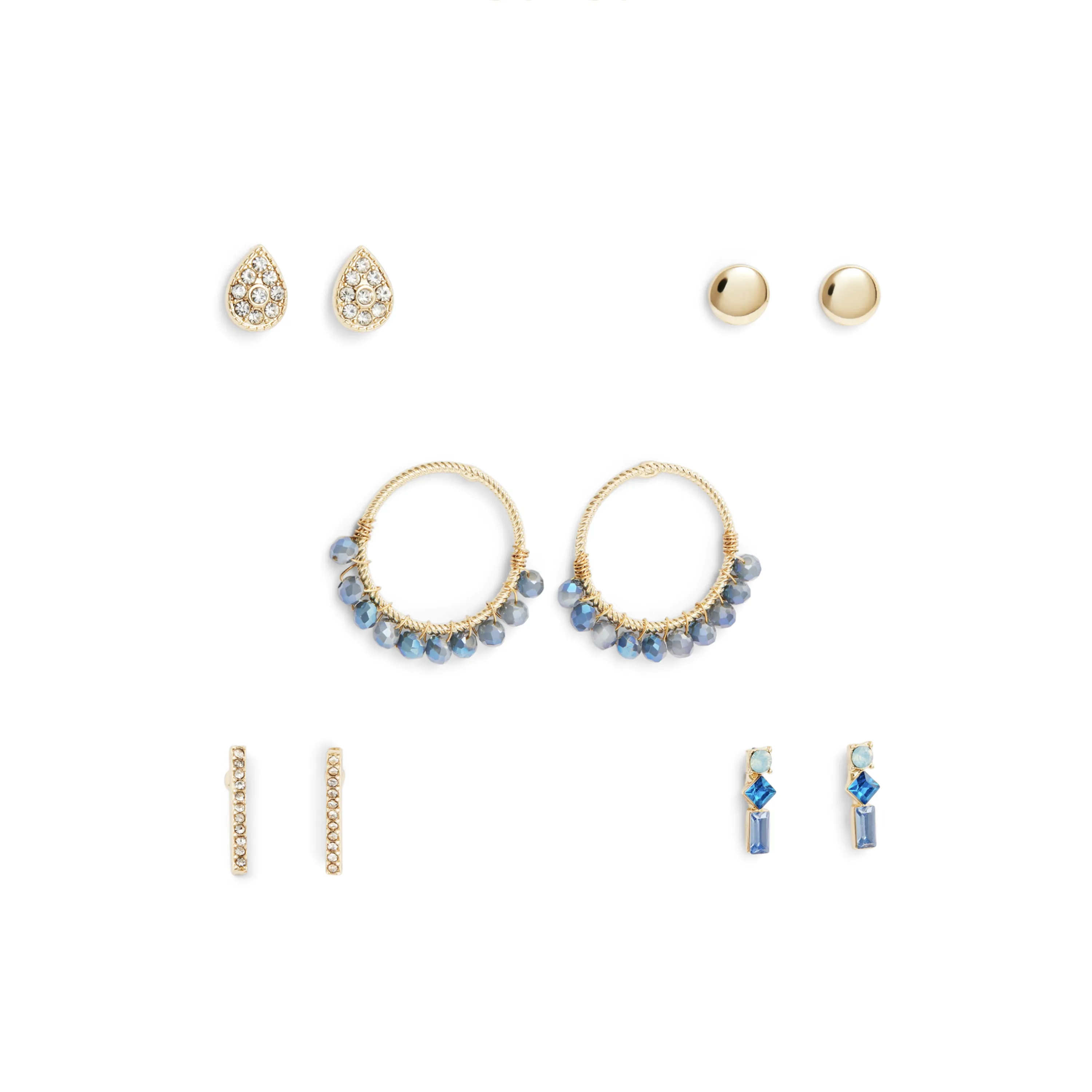 Blue Beaded Front Hoop & Pave Earring Set