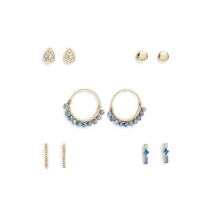 Blue Beaded Front Hoop & Pave Earring Set