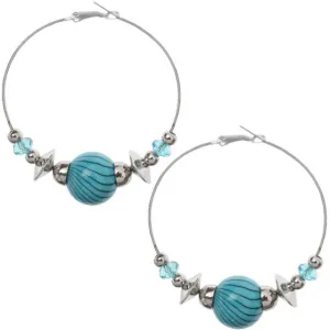 Blue Beaded Medium Hoop Earrings