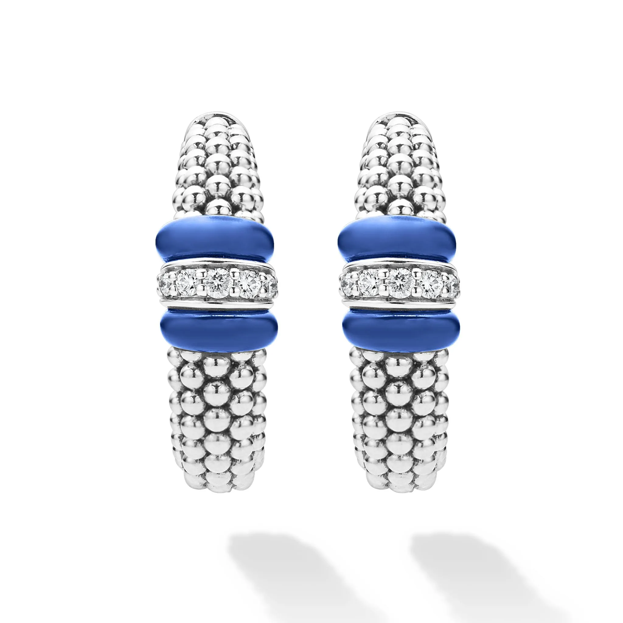 Blue Caviar Ultramarine Ceramic Caviar Diamond Hoop Earrings