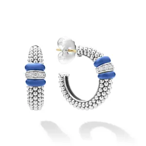 Blue Caviar Ultramarine Ceramic Caviar Diamond Hoop Earrings