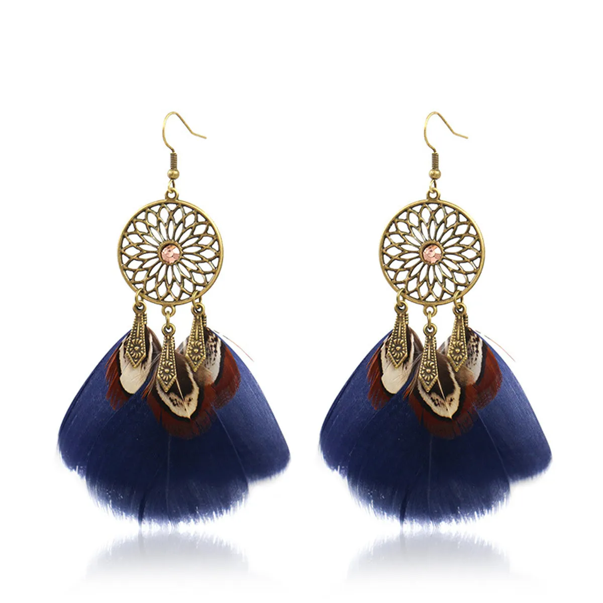 Blue Feather & 18K Gold-Plated Cubic Zirconia-Accent Flower Drop Earrings