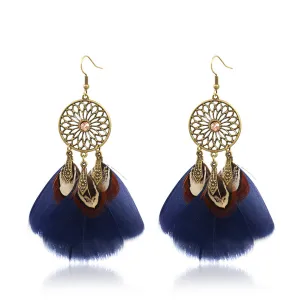Blue Feather & 18K Gold-Plated Cubic Zirconia-Accent Flower Drop Earrings