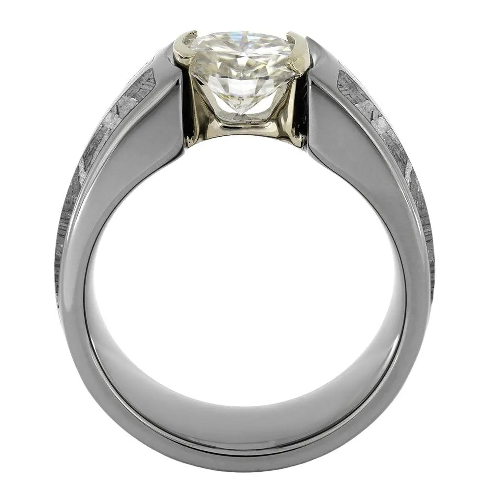 Blue Goldstone & Meteorite Ring With Faux Tension Set Stone