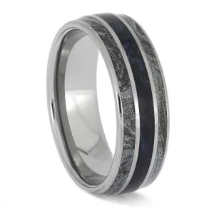Blue Mokume and Wood Ring in Titanium