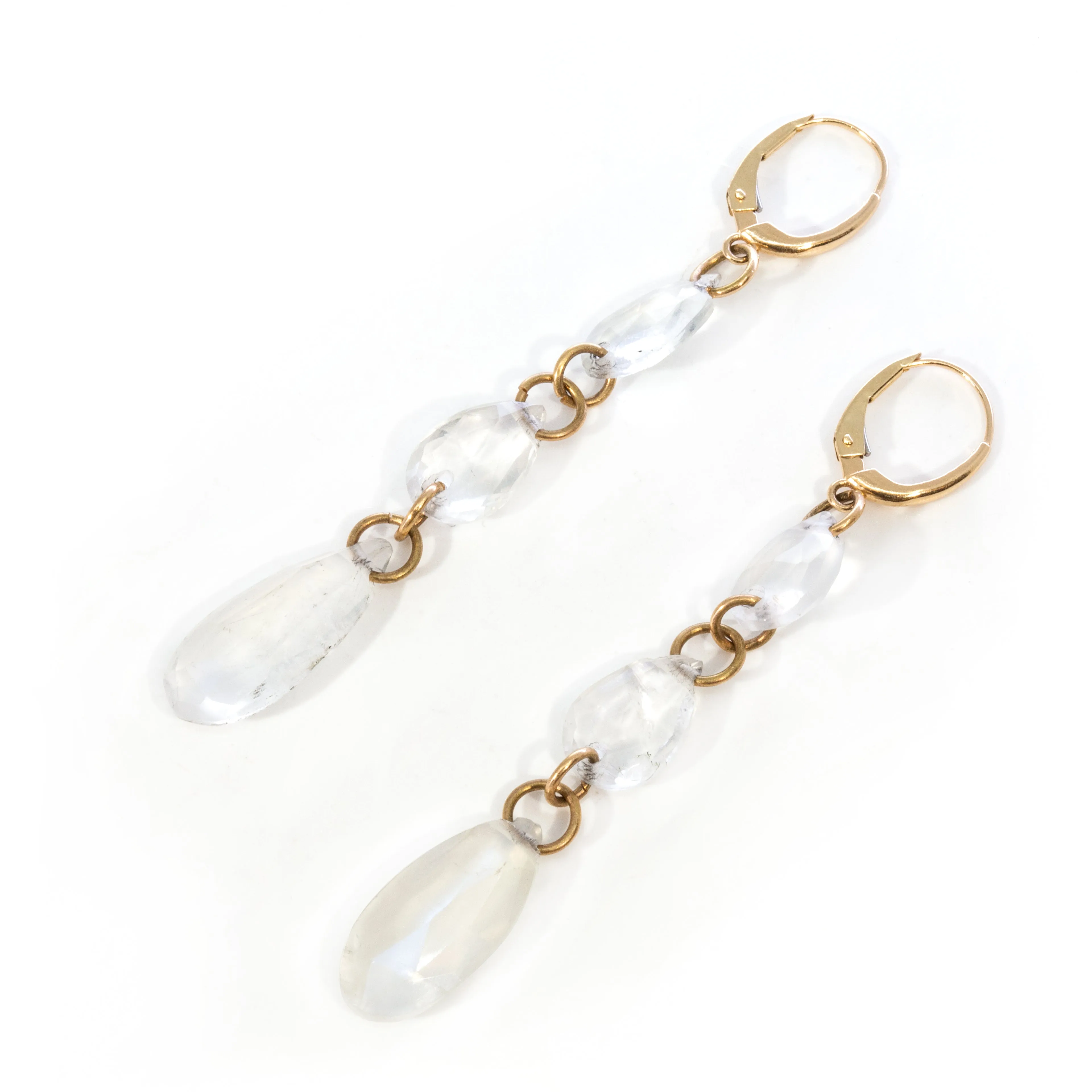 Blue Moonstone 18.28 Carat Tiered Teardrop 14K Handcrafted Earrings