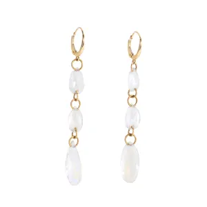 Blue Moonstone 18.28 Carat Tiered Teardrop 14K Handcrafted Earrings