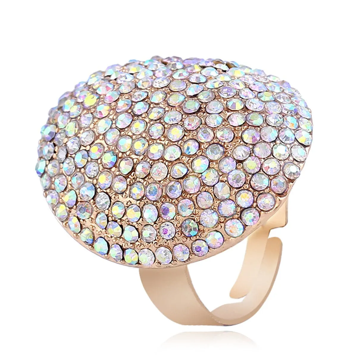 Blue Multicolor Cubic Zirconia & 18K Gold-Plated Oval Ring