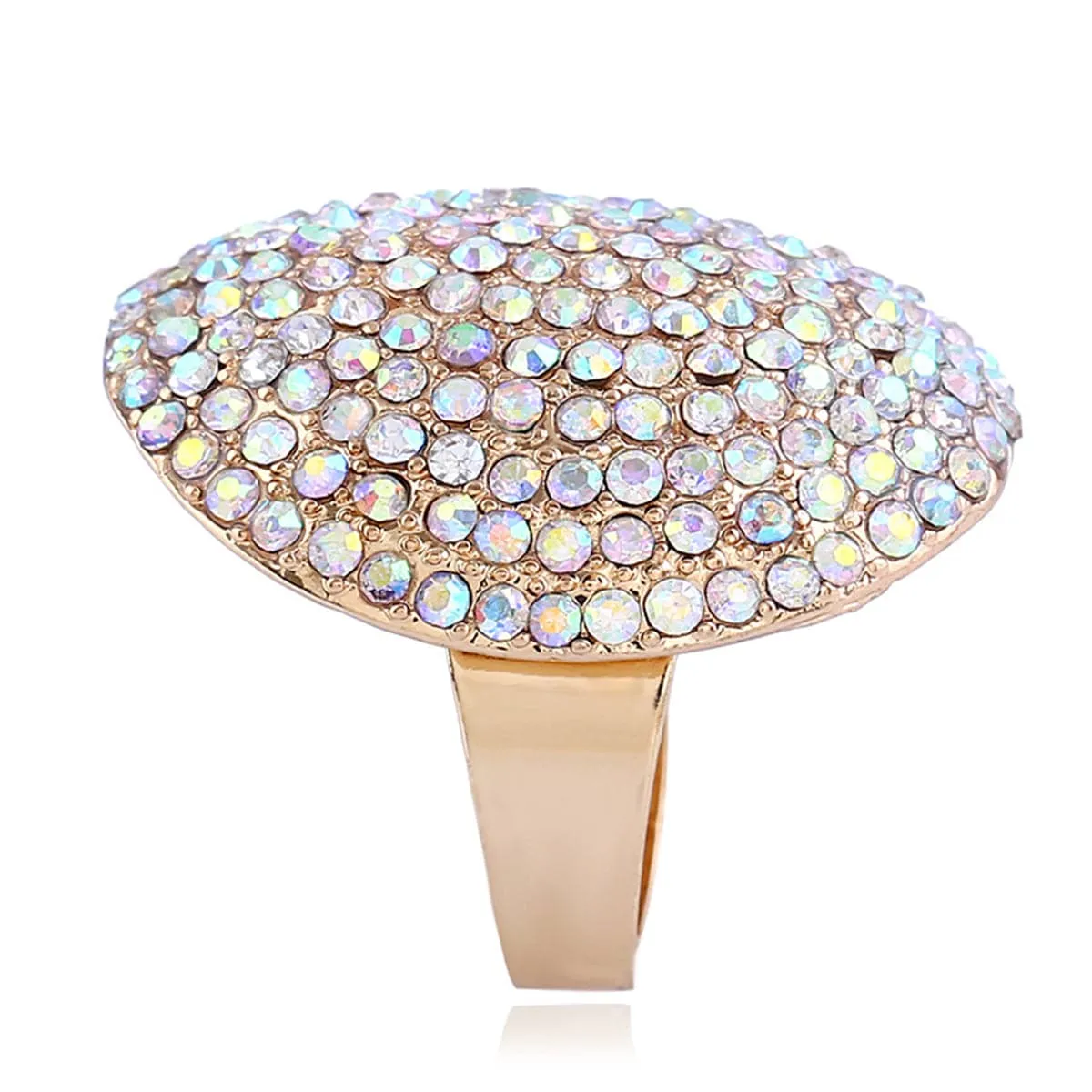 Blue Multicolor Cubic Zirconia & 18K Gold-Plated Oval Ring