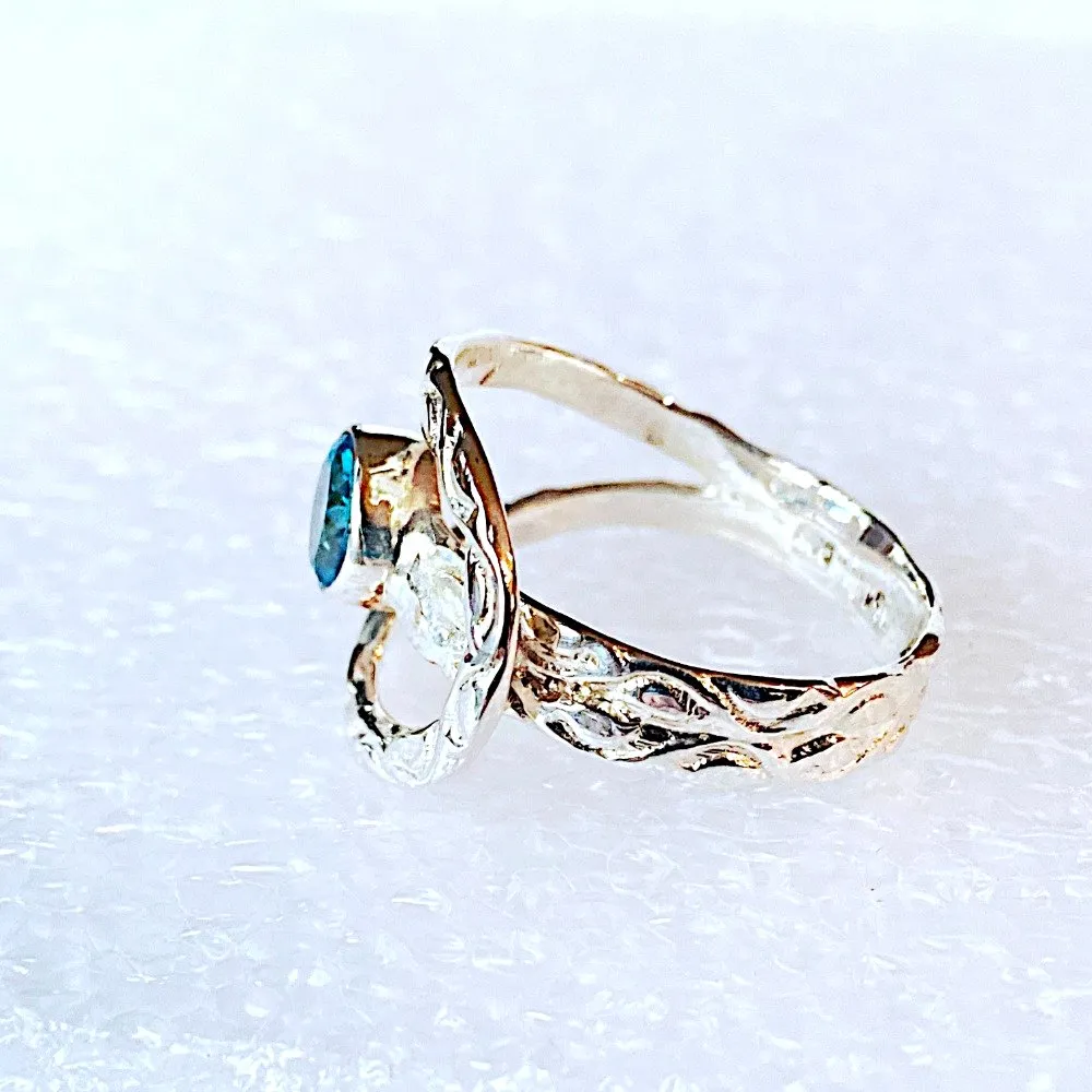 Blue Topaz and Sterling Silver Adjustable Ring