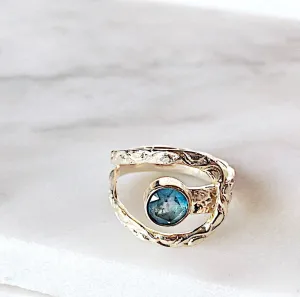 Blue Topaz and Sterling Silver Adjustable Ring