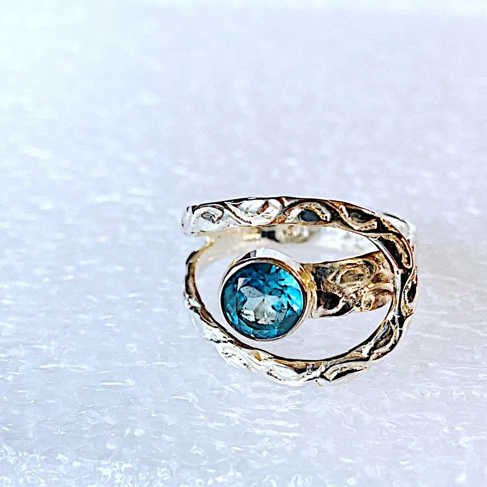 Blue Topaz and Sterling Silver Adjustable Ring