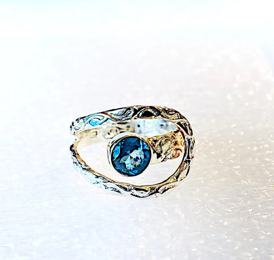 Blue Topaz and Sterling Silver Adjustable Ring