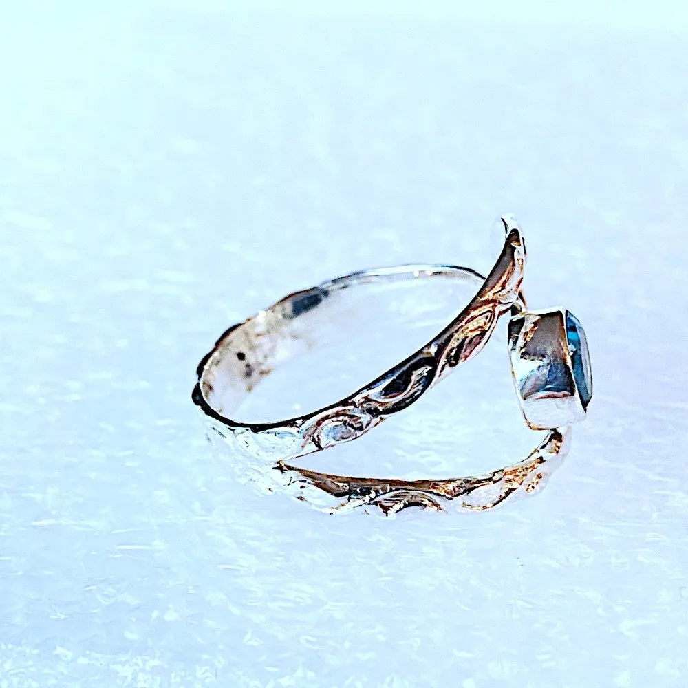 Blue Topaz and Sterling Silver Adjustable Ring