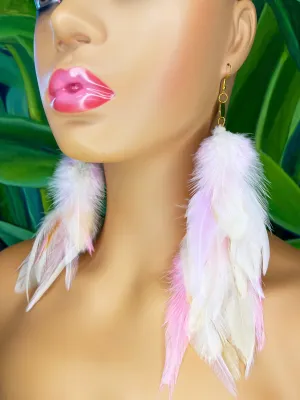 Boho Chic Long Fluffy Feather Earrings - Lavender Mist