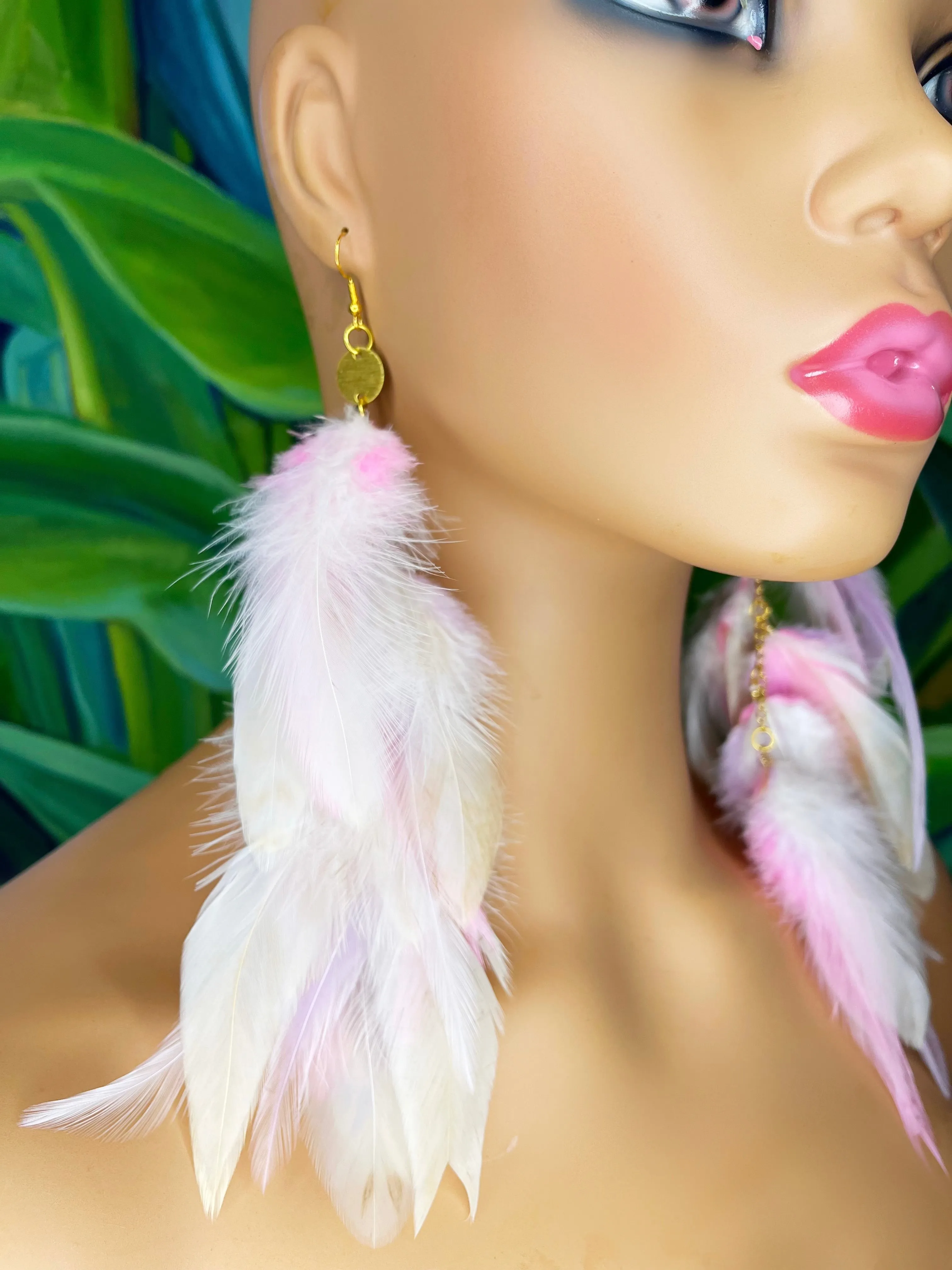 Boho Chic Long Fluffy Feather Earrings - Lavender Mist