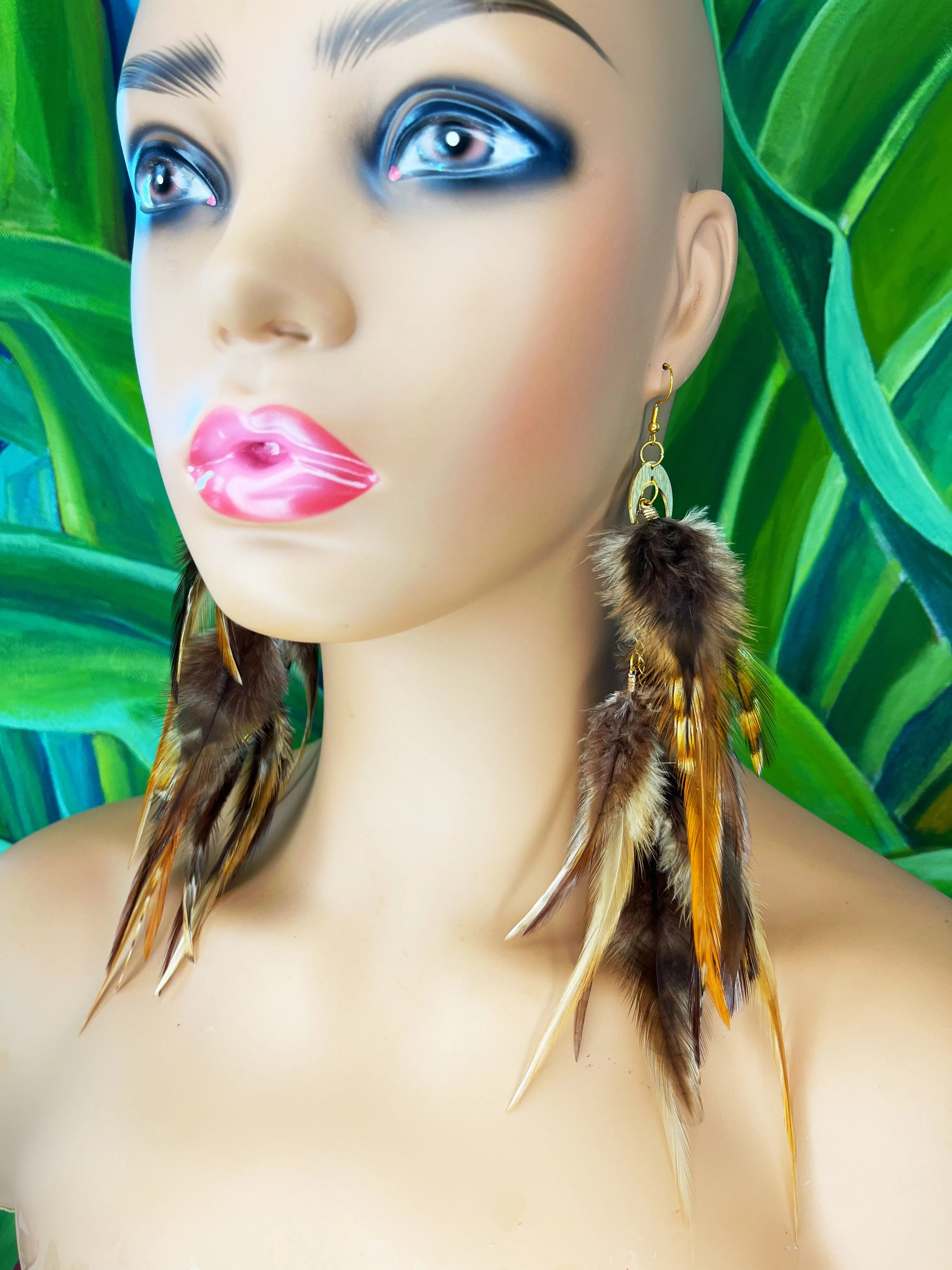 Boho Chic Long Fluffy Feather Earrings - Natural Beauties