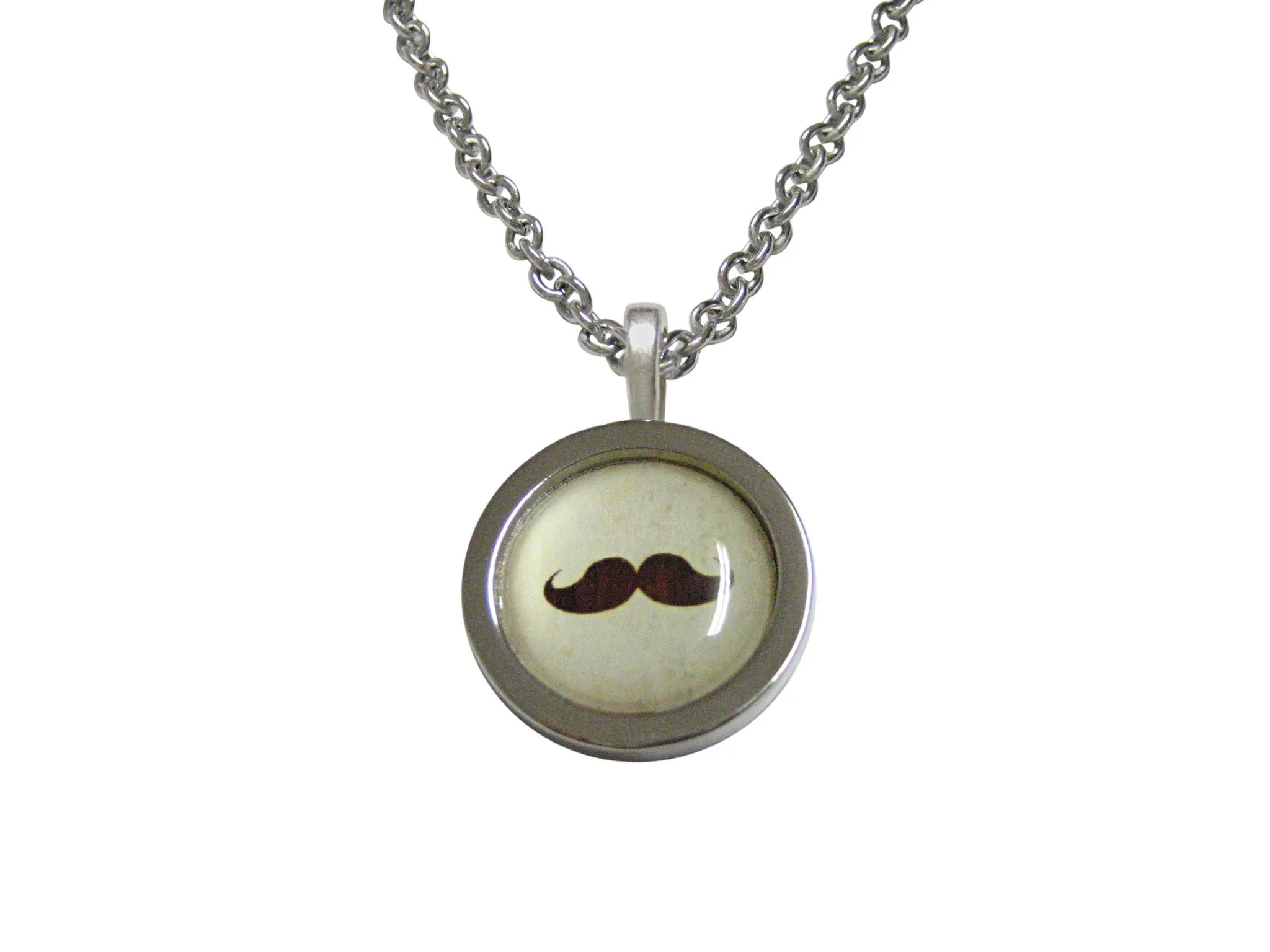 Bordered Brown Hipster Mustache Pendant Necklace