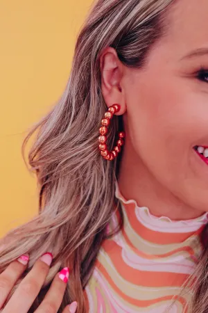 Bright N Shiny Beaded Hoop Earrings - Orange