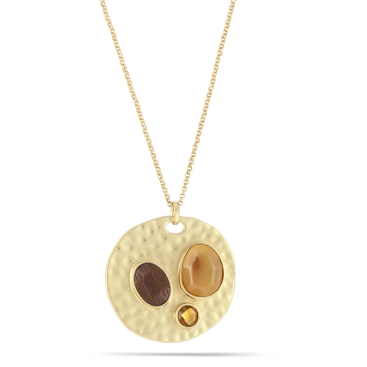 BROWN AND YELLOW STONE PENDANT  NECKLACES #237BR1501 (1C15)