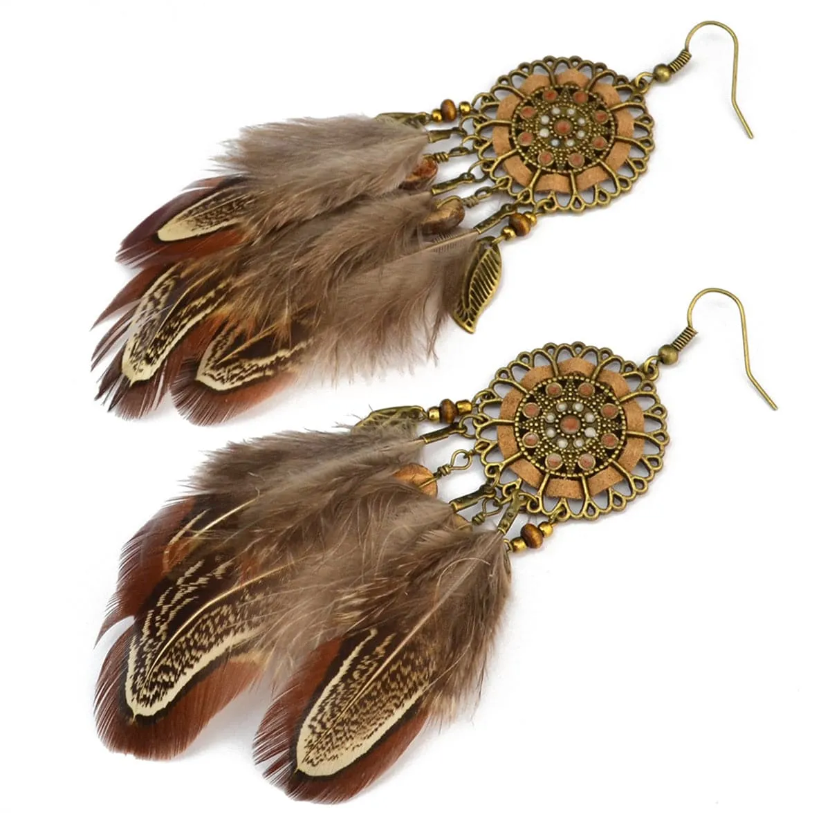 Brown Feather & 18K Gold-Plated Drop Earring