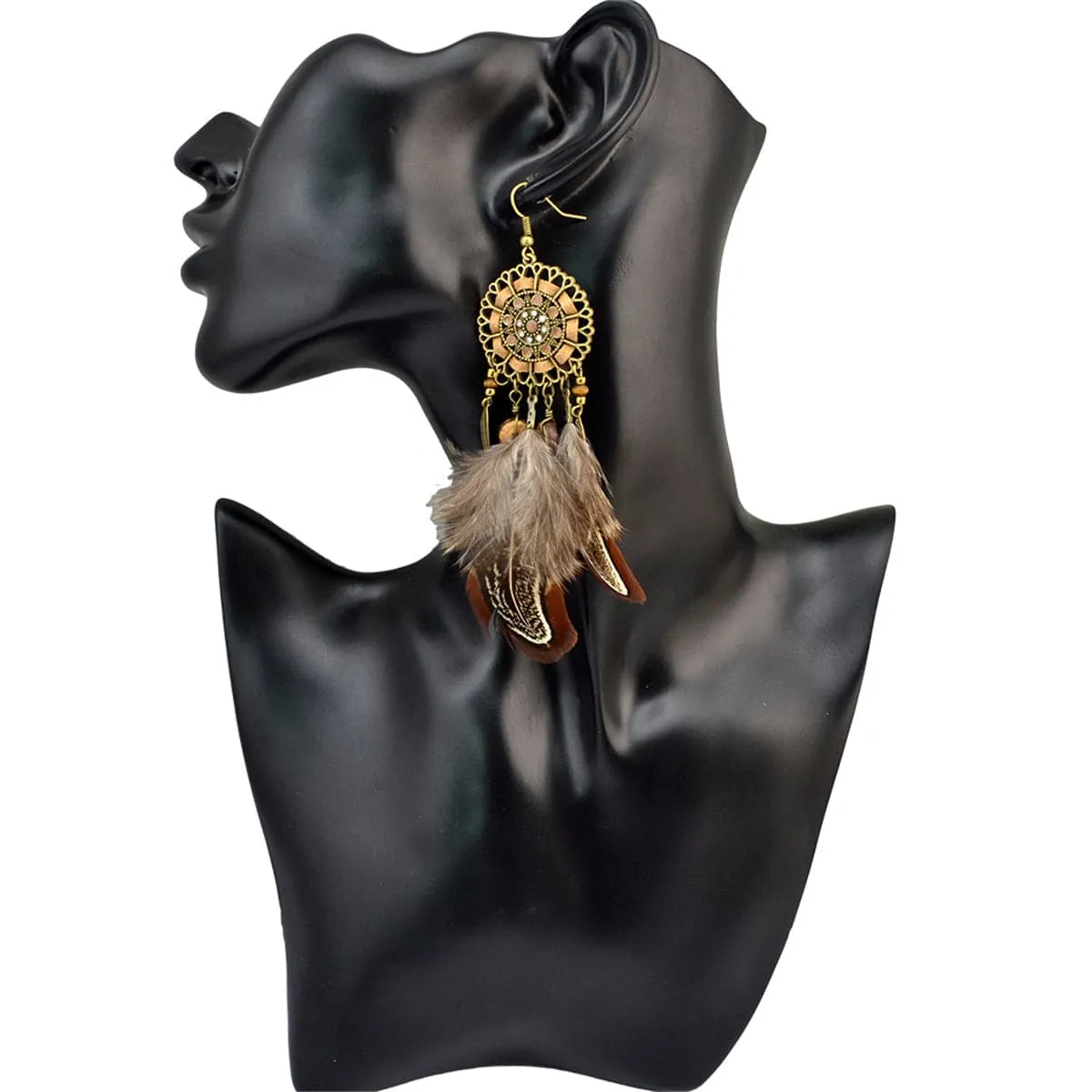 Brown Feather & 18K Gold-Plated Drop Earring